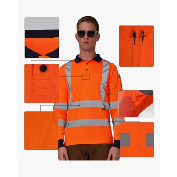 A-SAFETY Long Sleeves Hi Vis Safety Daily Work Construction Polo Shirt Size 6XL - Picture 2 of 9